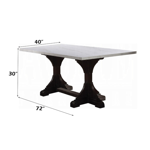 ACME Gerardo White Natural Marble Top & Weathered Espresso Dining Table Model 60180