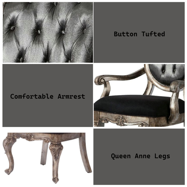 ACME Chantelle Silver Gray SilkLike Fabric & Antique Platinum Arm Chair (Set-2) Model 60543