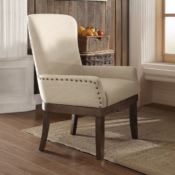 ACME Landon Beige Linen & Salvage Brown Arm Chair (1Pc) Model 60743