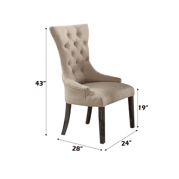 ACME Gerardo Beige Linen & Weathered Espresso Side Chair (Set-2) Model 60823