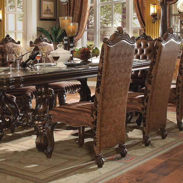 ACME Versailles Two Tone Light Brown Synthetic Leather/Fabric & Cherry Oak Side Chair (Set-2) Model 61102