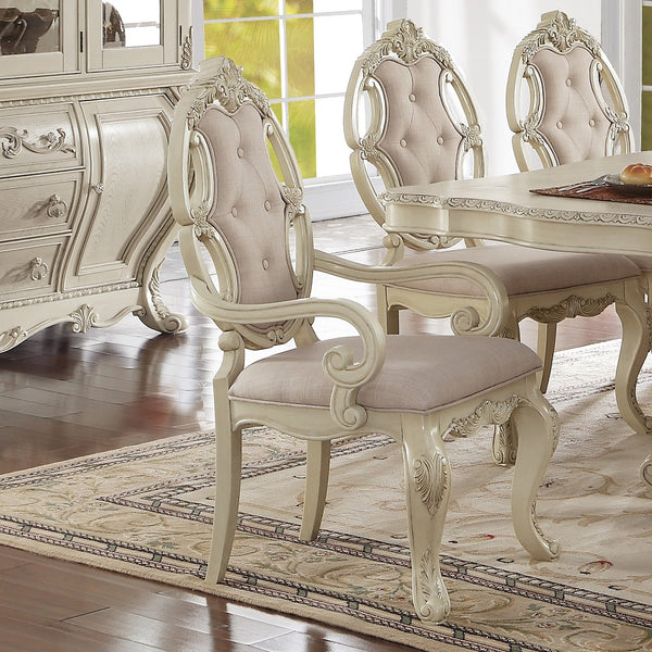 ACME Ragenardus Fabric & Antique White Arm Chair (Set-2) Model 61283