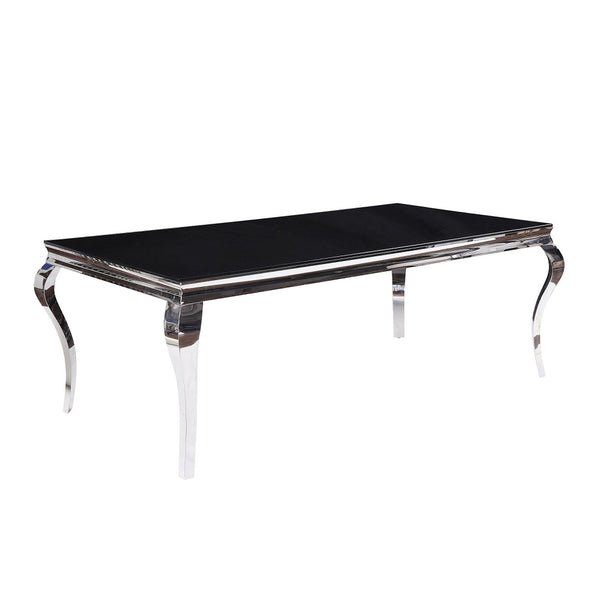 ACME Fabiola Stainless Steel & Black Glass Dining Table Model 62070