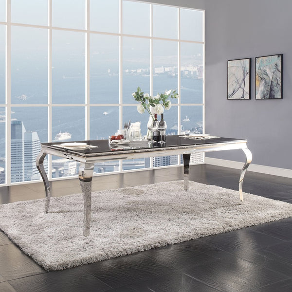ACME Fabiola Stainless Steel & Black Glass Dining Table Model 62070
