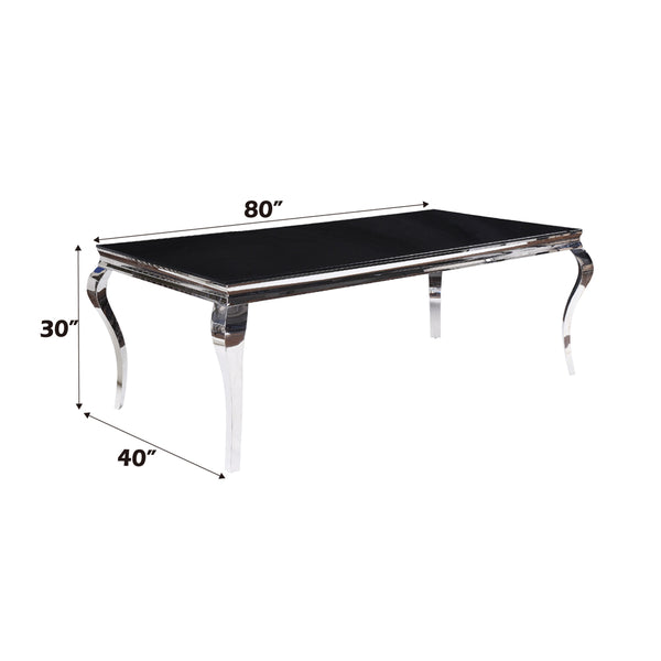 ACME Fabiola Stainless Steel & Black Glass Dining Table Model 62070