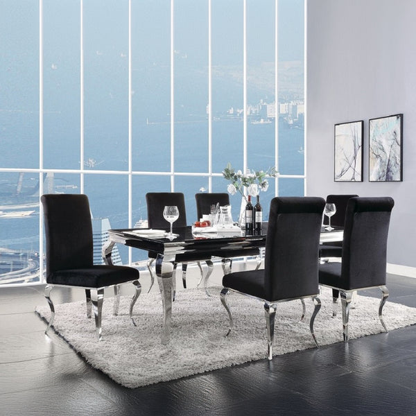ACME Fabiola Stainless Steel & Black Glass Dining Table Model 62070