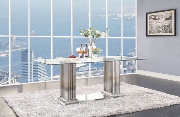 ACME Cyrene Stainless Steel & Clear Glass Dining Table Model 62075