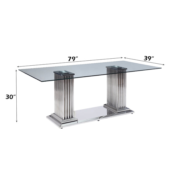 ACME Cyrene Stainless Steel & Clear Glass Dining Table Model 62075