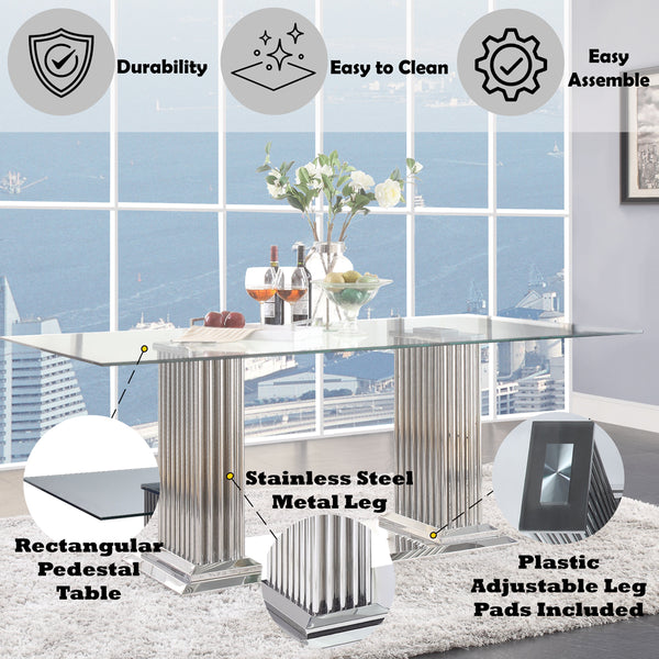 ACME Cyrene Stainless Steel & Clear Glass Dining Table Model 62075