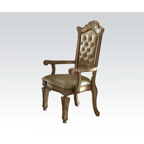 ACME Vendome Bone Synthetic Leather & Gold Patina Arm Chair (Set-2) Model 63004