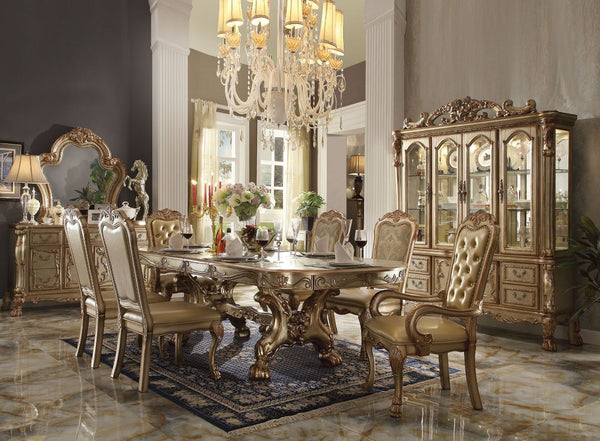 ACME Dresden Gold Patina & Bone Dining Table with 2 Leaves Model 63150
