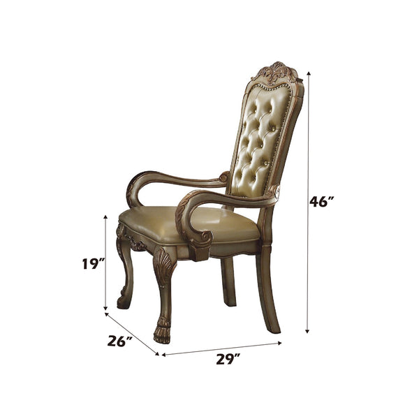 ACME Dresden Bone Synthetic Leather & Gold Patina Arm Chair (Set-2) Model 63154