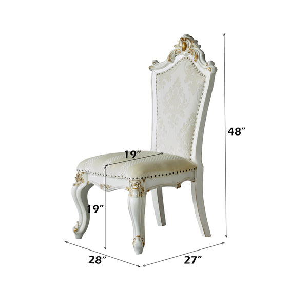 ACME Picardy Fabric/Butterscotch Synthetic Leather & Antique Pearl Side Chair (Set-2) Model 63462