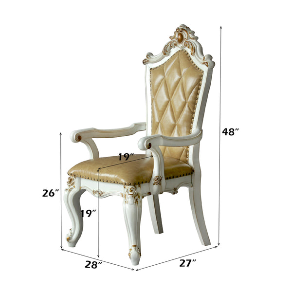 ACME Picardy Butterscotch Synthetic Leather & Antique Pearl Arm Chair (Set-2) Model 63463