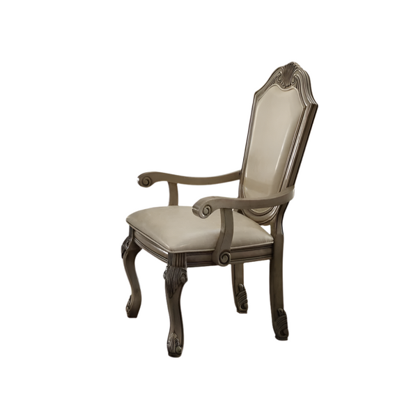 ACME Chateau de Ville Synthetic Leather & Antique White Arm Chair (Set-2) Model 64068A