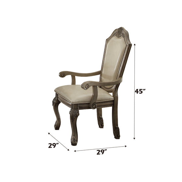 ACME Chateau de Ville Synthetic Leather & Antique White Arm Chair (Set-2) Model 64068A