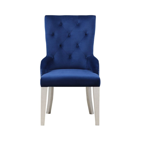 ACME Varian Blue Fabric & Antique Platinum Side Chair (1Pc) Model 66162