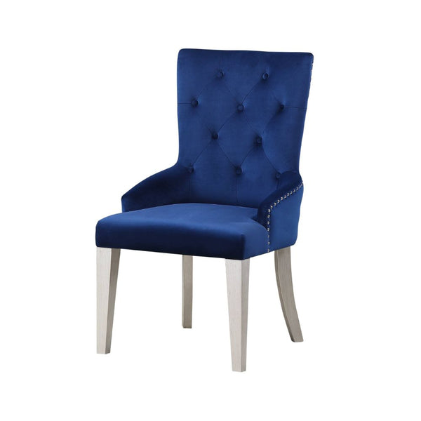 ACME Varian Blue Fabric & Antique Platinum Side Chair (1Pc) Model 66162