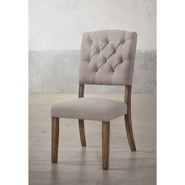 ACME Bernard Linen & Weathered Oak Side Chair (Set-2) Model 66187