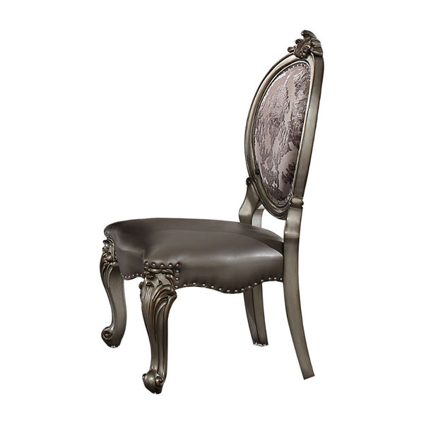 ACME Versailles Silver Synthetic Leather & Antique Platinum Side Chair (Set-2) Model 66822