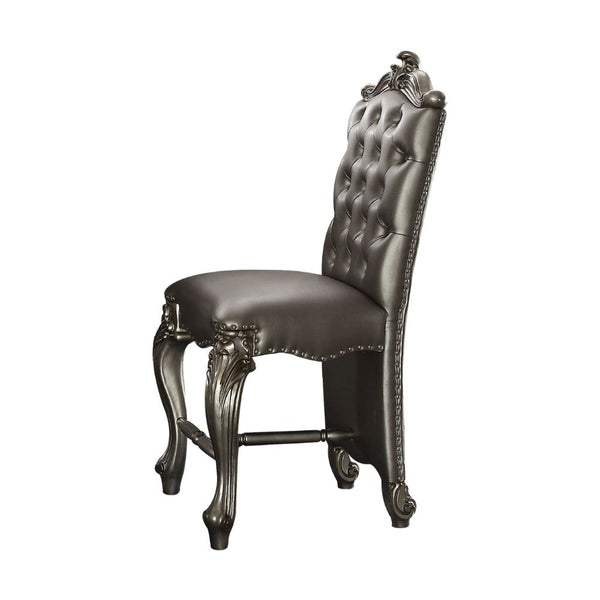 ACME Versailles Silver Synthetic Leather & Antique Platinum Counter Height Chair (Set-2) Model 66837