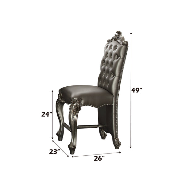 ACME Versailles Silver Synthetic Leather & Antique Platinum Counter Height Chair (Set-2) Model 66837
