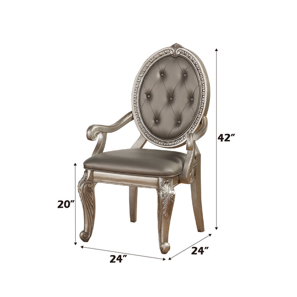 ACME Northville Synthetic Leather & Antique Silver Arm Chair (Set-2) Model 66923