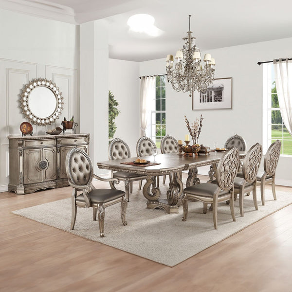 ACME Northville Antique Silver Server with Natural Marble Top Model 66925