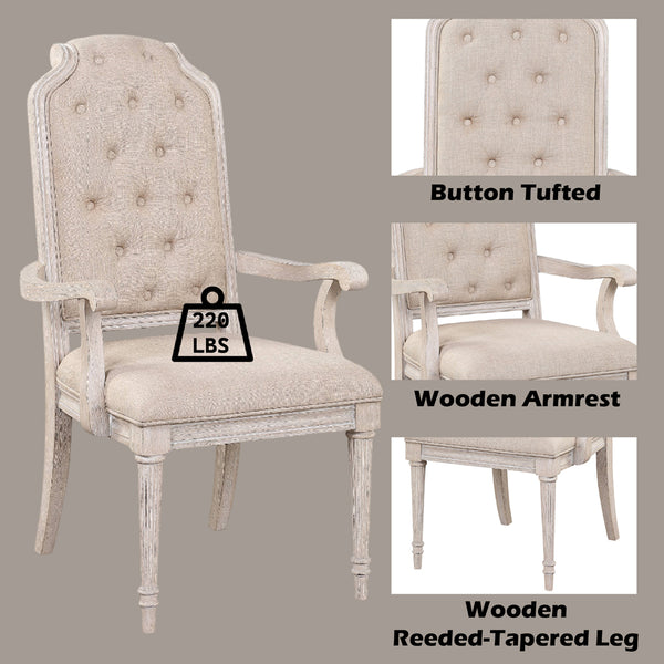 ACME Wynsor Fabric & Antique Champagne Arm Chair (Set-2) Model 67533