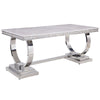 ACME Zander White Engineered Stone & Mirrored Silver Dining Table Model 68250