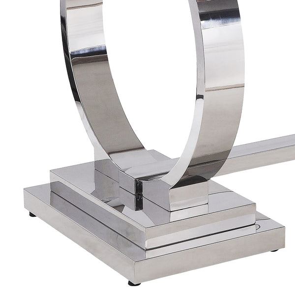 ACME Zander White Engineered Stone & Mirrored Silver Dining Table Model 68250