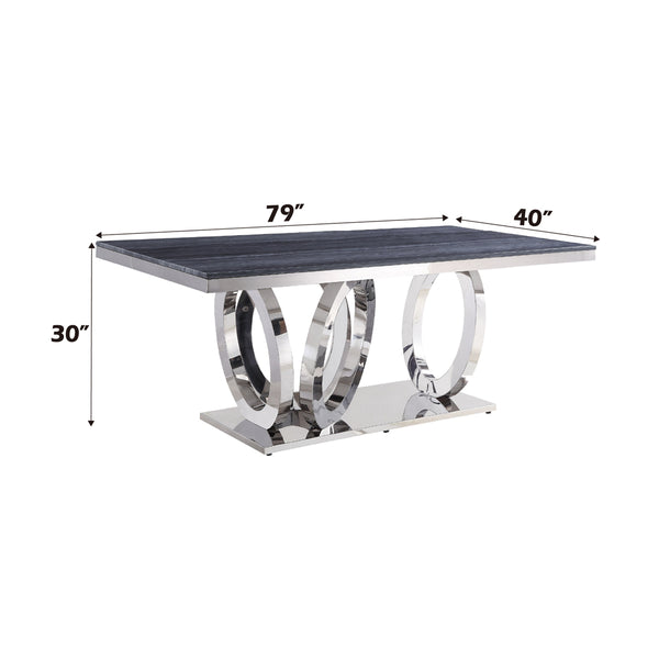 ACME Nasir White Engineered Stone & Mirrored Silver Dining Table Model 68255