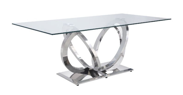 ACME Finley Clear Glass & Mirrored Silver Dining Table Model 68260