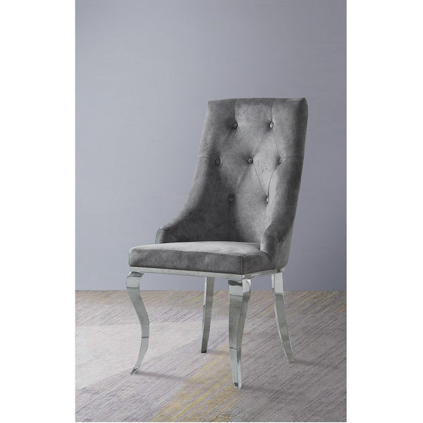 ACME Dekel Gray Fabric & Stainless Steel Side Chair (Set-2) Model 70143