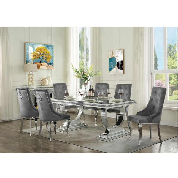 ACME Dekel Gray Fabric & Stainless Steel Side Chair (Set-2) Model 70143