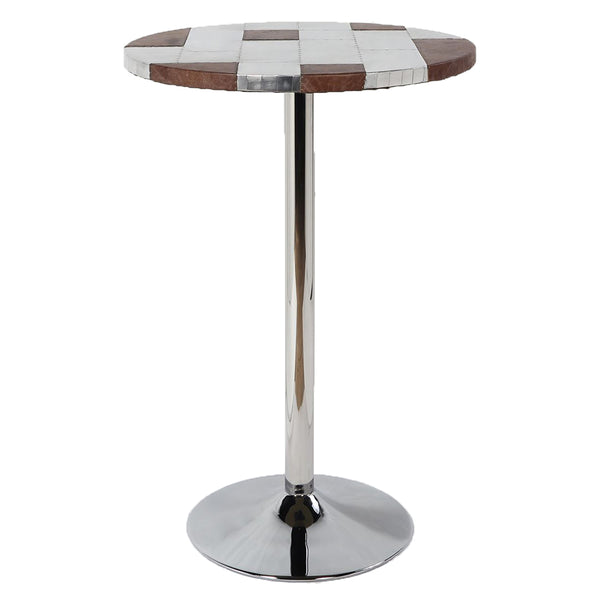 ACME Brancaster Retro Brown Top Grain Leather & Aluminum Bar Table Model 70425