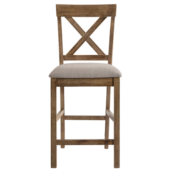 ACME Martha II Tan Linen & Weathered Oak Counter Height Chair (Set-2) Model 70832