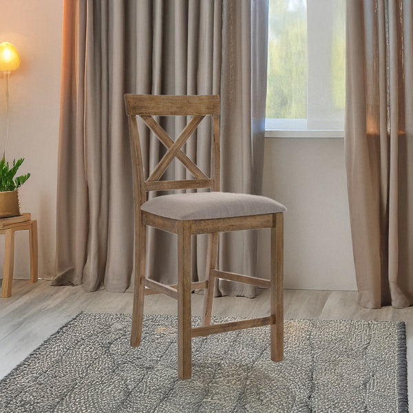 ACME Martha II Tan Linen & Weathered Oak Counter Height Chair (Set-2) Model 70832