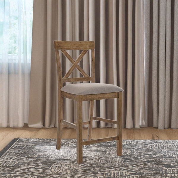 ACME Martha II Tan Linen & Weathered Oak Counter Height Chair (Set-2) Model 70832