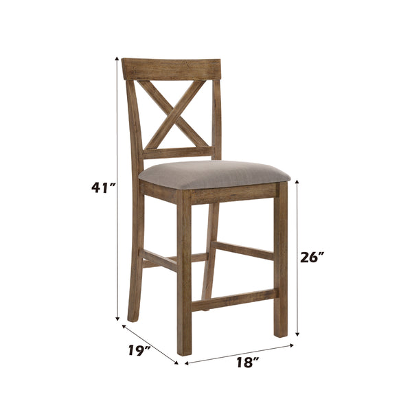 ACME Martha II Tan Linen & Weathered Oak Counter Height Chair (Set-2) Model 70832