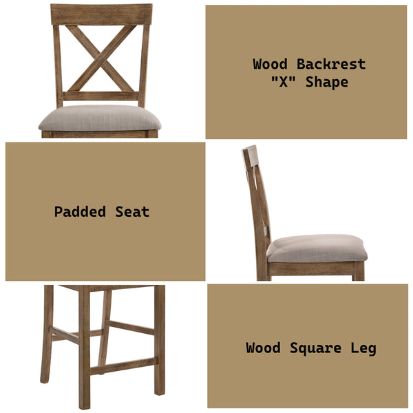 ACME Martha II Tan Linen & Weathered Oak Counter Height Chair (Set-2) Model 70832