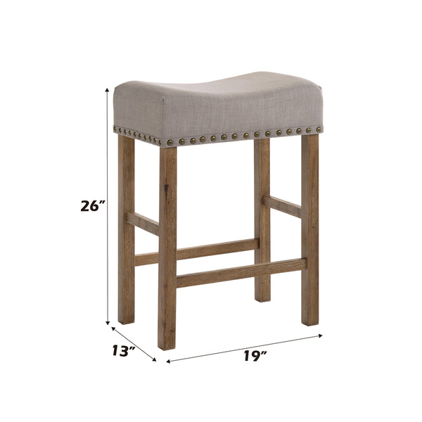 ACME Martha II Tan Linen & Weathered Oak Counter Height Stool (Set-2) Model 70833