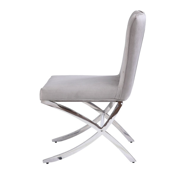 ACME Daire Light Gray Velvet & Chrome Side Chair (Set-2) Model 71182
