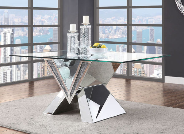 ACME Noralie Mirrored Faux Diamonds & Clear Glass Dining Table Model 71280