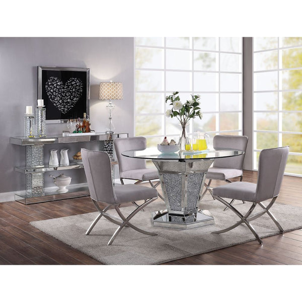 ACME Noralie Mirrored Faux Diamonds & Clear Glass Dining Table Model 71285