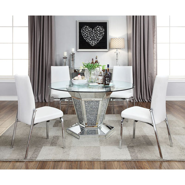 ACME Noralie Mirrored Faux Diamonds & Clear Glass Dining Table Model 71285