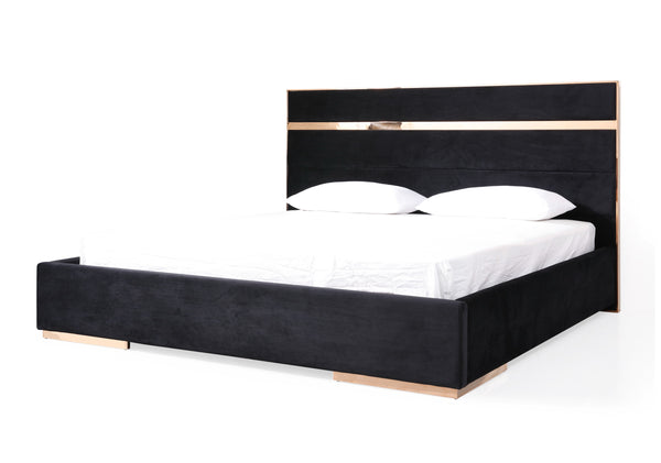 Nova Domus Cartier Modern Black Velvet & Rosegold Bed Model VGVCBD-A002