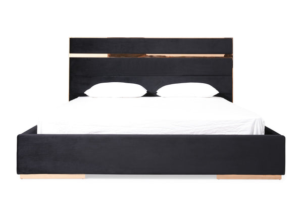 Nova Domus Cartier Modern Black Velvet & Rosegold Bed Model VGVCBD-A002
