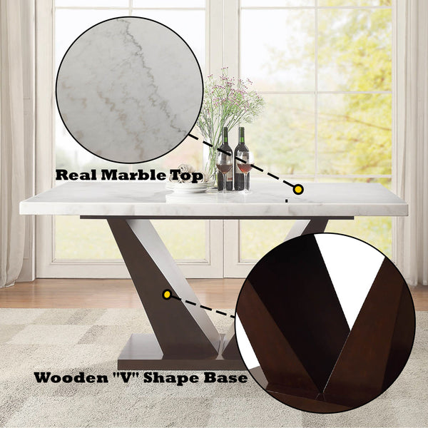 ACME Forbes White Natural Marble Top & Walnut Dining Table with Natural Marble Top Model 72120