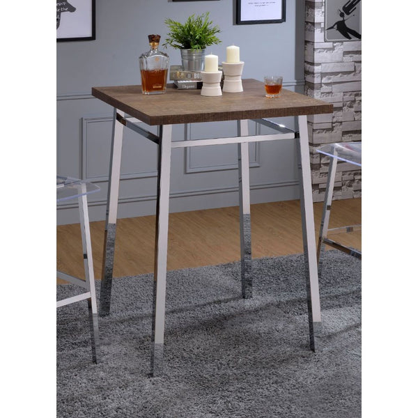 ACME Nadie Oak & Chrome Bar Table Model 72595